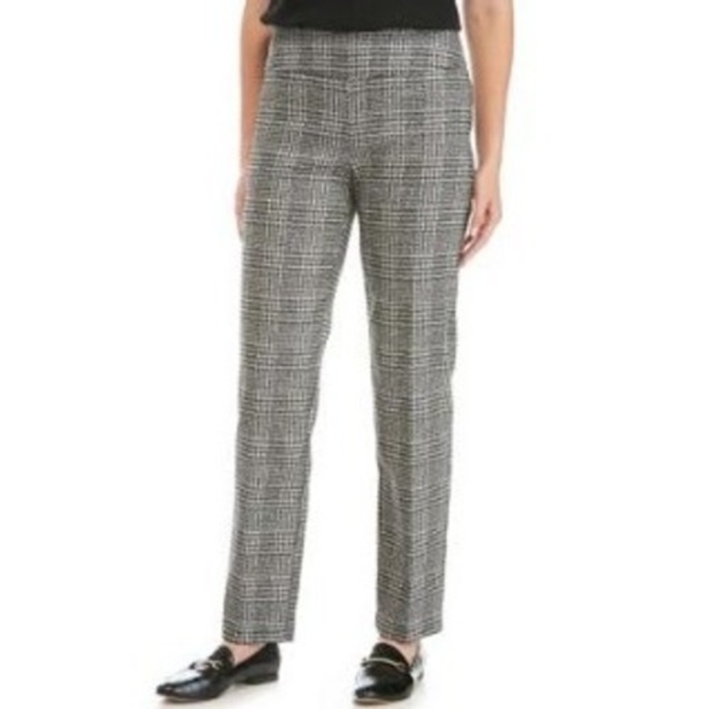 NWT New Directions Pull On Black White Silver‎ Plaid Dress Pants Stretch 8